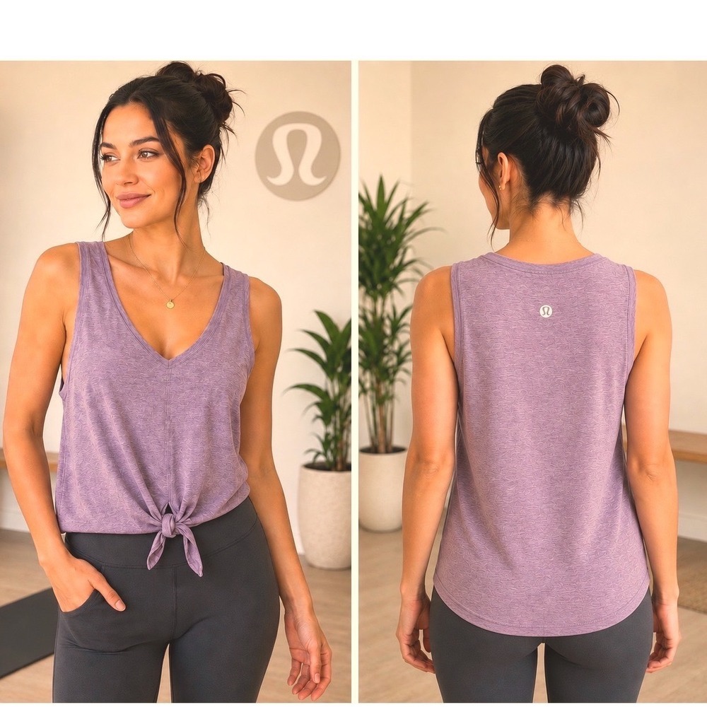 Lululemon Knot Gonna Fly Tank Heathered Figue V-Neck Tie Front Athleisure Y2K